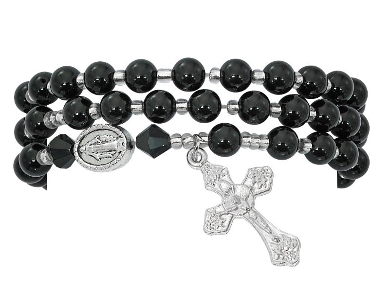 Miraculous Black Agate Twistable Rosary Bracelet