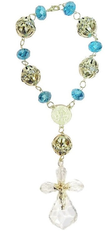 Saint Benedict Medal Crystal Car Rosary (MORE COLORS)