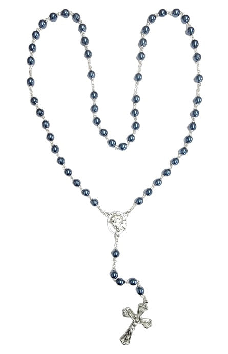 Jesus Blue Metallic Rosary