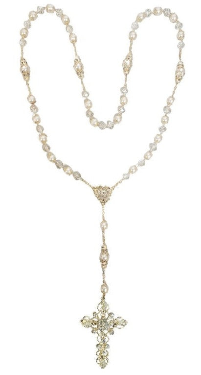Gold Pearl and Crystal Bead Wedding Rosary