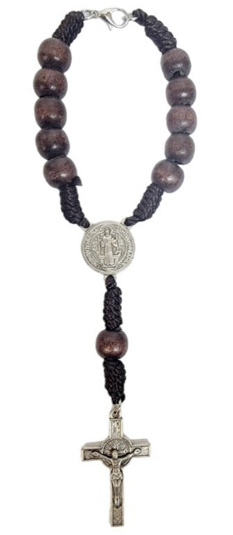 Saint Benedict Wood Cord Car Rosary (MORE COLORS)
