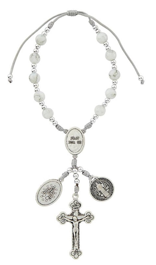 Saint Christopher with Miraculous and Saint Benedict Medal Marble Cord Car Rosary