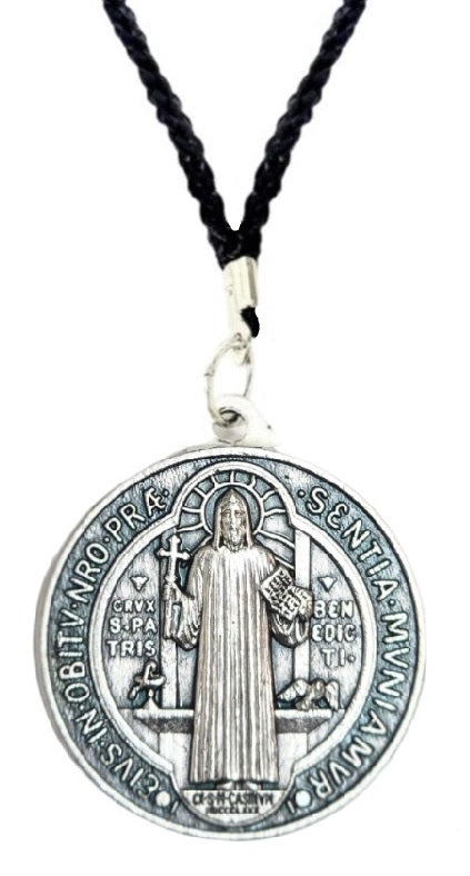 30" St. Benedict Medal Black Cord Necklace