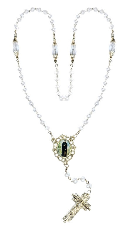 Saint Peregrine Clear Crystal Rosary with Stone Cross