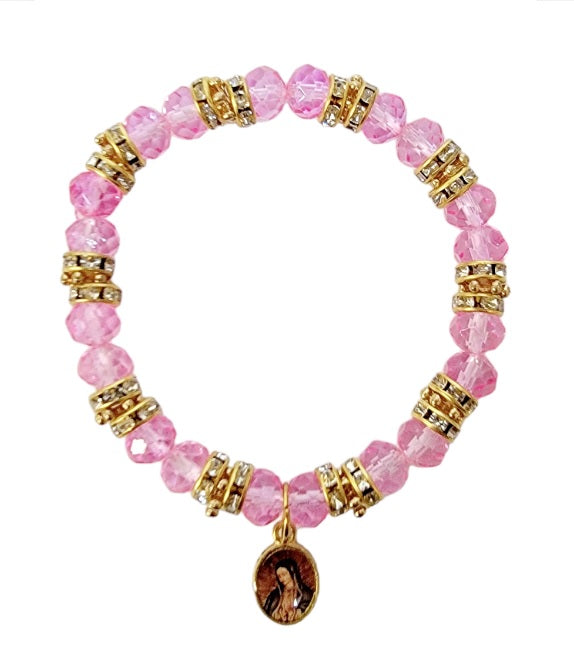 Our Lady Of Guadalupe Crystal Stretch Bracelet (MORE COLORS)