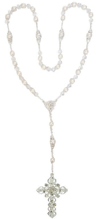 Silver Pearl and Crystal Bead Wedding Rosary