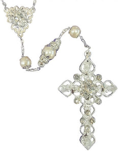 Silver Pearl and Crystal Bead Wedding Rosary