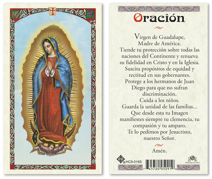 Our Lady of Guadalupe Holy Prayer Card Laminated (ENGLISH/SPANISH)