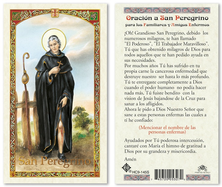 Prayer to Saint Peregrine Holy Prayer Card Laminated (ENGLISH/SPANISH)