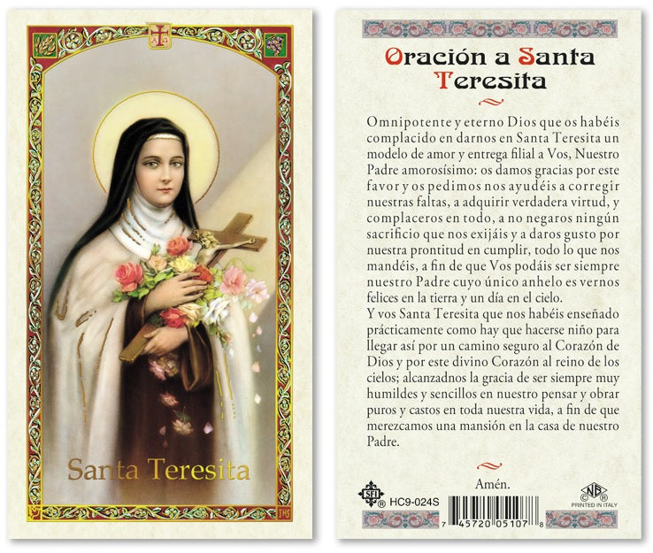 Saint Therese Holy Prayer Card Laminated (ENGLISH/SPANISH)