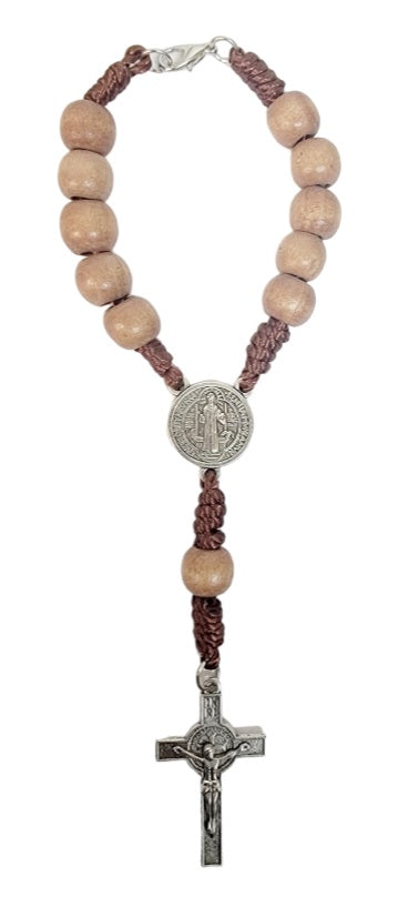 Saint Benedict Wood Cord Car Rosary (MORE COLORS)
