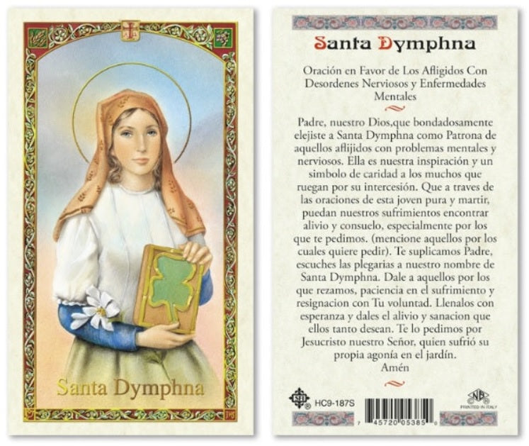 Saint Dymphna Holy Prayer Card Laminated (ENGLISH/SPANISH)