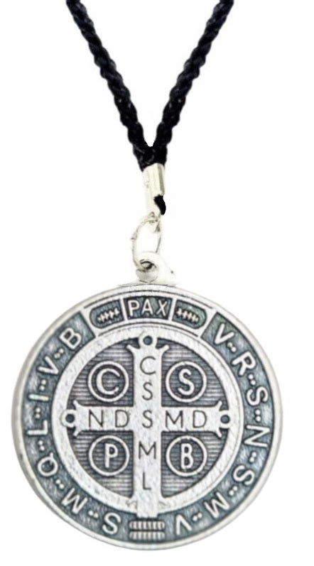 30" St. Benedict Medal Black Cord Necklace