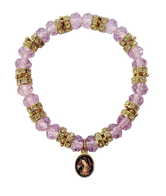 Our Lady Of Guadalupe Crystal Stretch Bracelet (MORE COLORS)