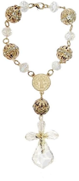 Saint Benedict Medal Crystal Car Rosary (MORE COLORS)
