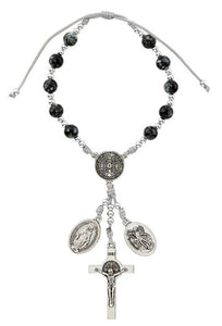 Saint Benedict with Miraculous and Saint Michael/Guardian Angel Medal Marble Cord Car Rosary