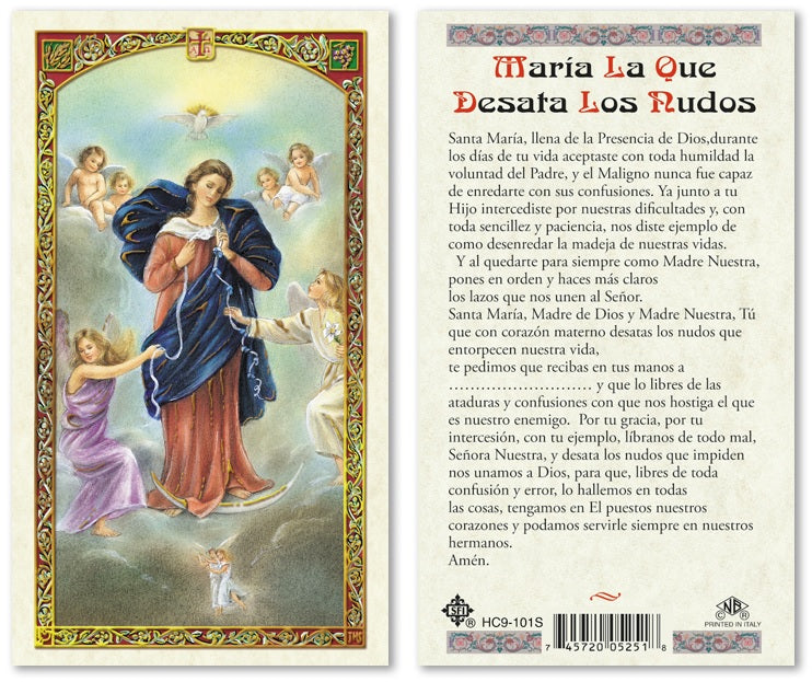 Prayer to the Virgen Mary as Untier of Knots Holy Prayer Card Laminated (ENGLISH/SPANISH)