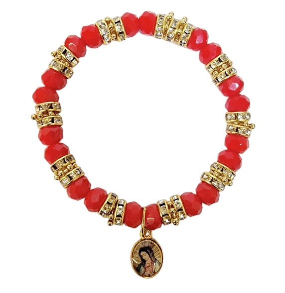 Our Lady Of Guadalupe Crystal Stretch Bracelet (MORE COLORS)