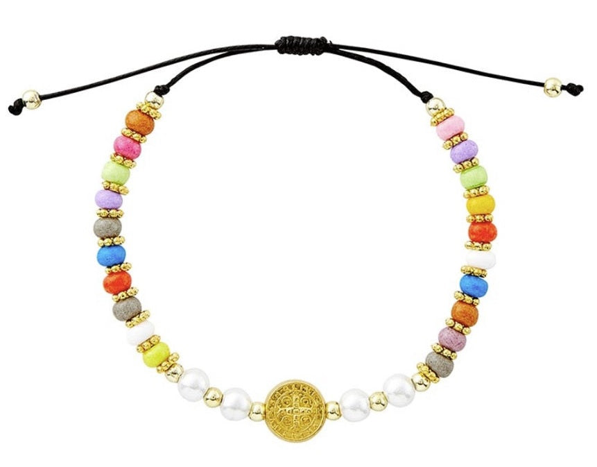 Saint Benedict Colorful Bead Cord Bracelet*