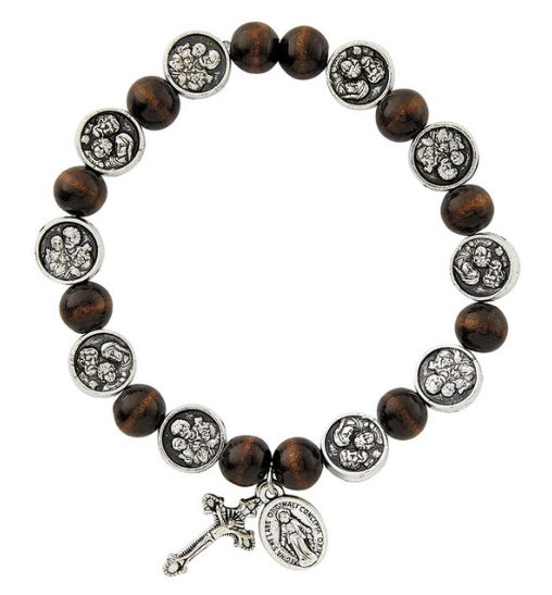 Medal Wood Stretch Bracelet with Cross (MORE SAINTS)