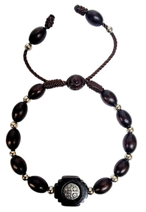 Saint Benedict Wood Cord Bracelet