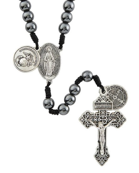 Marines Hematite with Saint Michael Rosary