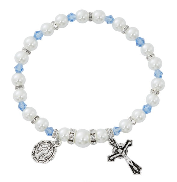 White Pearl Birthstone Rosary Stretch Bracelet (MORE COLORS)