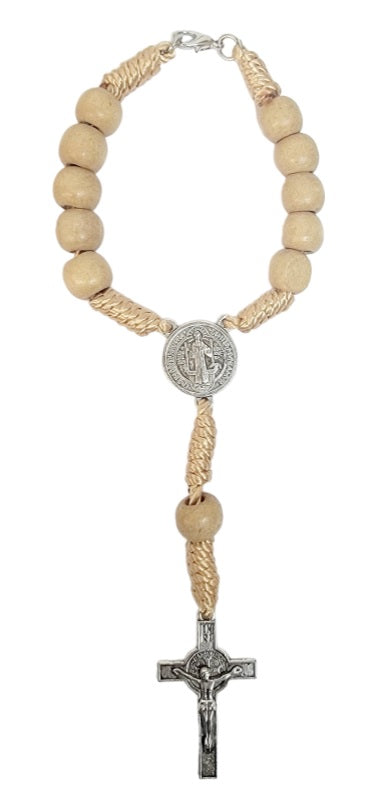 Saint Benedict Wood Cord Car Rosary (MORE COLORS)