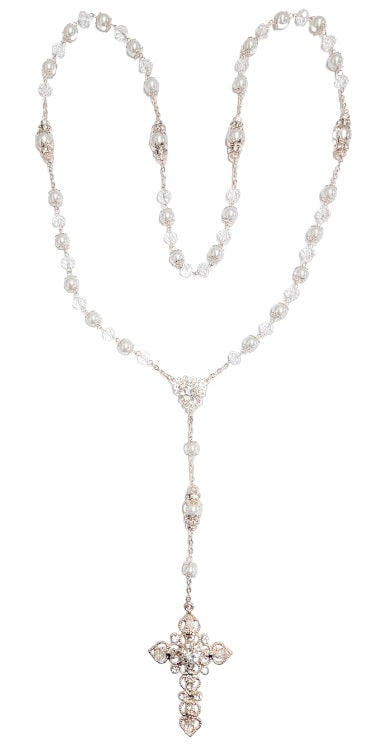 Rose Gold Pearl and Crystal Bead Wedding Rosary