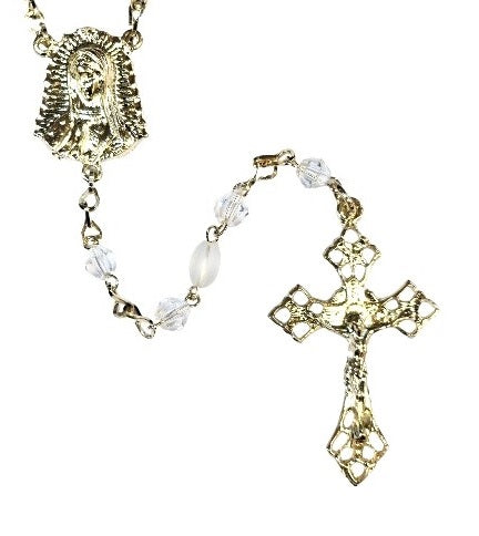 Our Lady of Guadalupe Opaque White Bead with Crystal Rosary