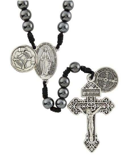 Firefighter Hematite with Saint Michael Rosary