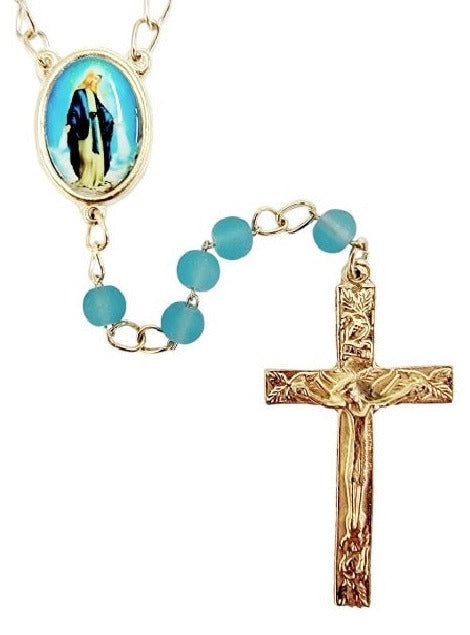 Our Lady of Grace Matte Blue Rosary