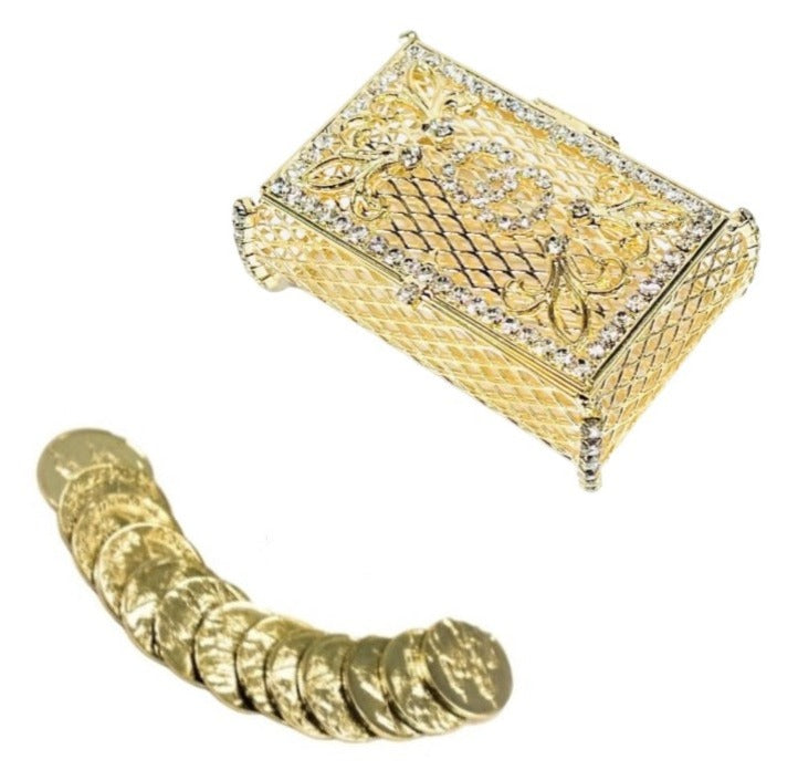 Gold Rhinestone Wedding Ring Wedding Box with Coins