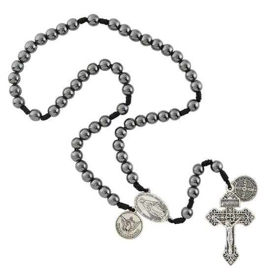 Navy Hematite with Saint Michael Rosary