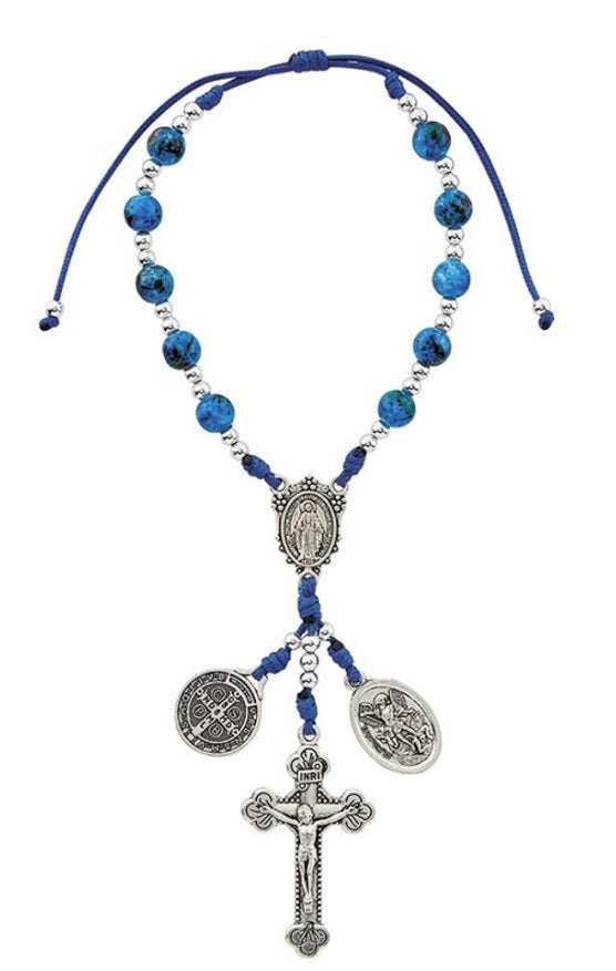 Miraculous with Saint Benedict and Saint Michael/Guardian Angel Medal Marble Cord Car Rosary