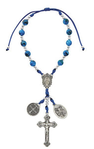 Miraculous with Saint Benedict and Saint Michael/Guardian Angel Medal Marble Cord Car Rosary