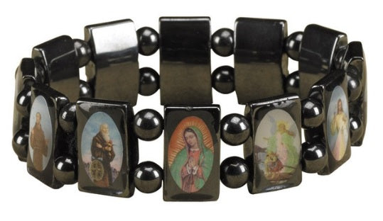 Hematite Colored Assorted Saint Bracelet