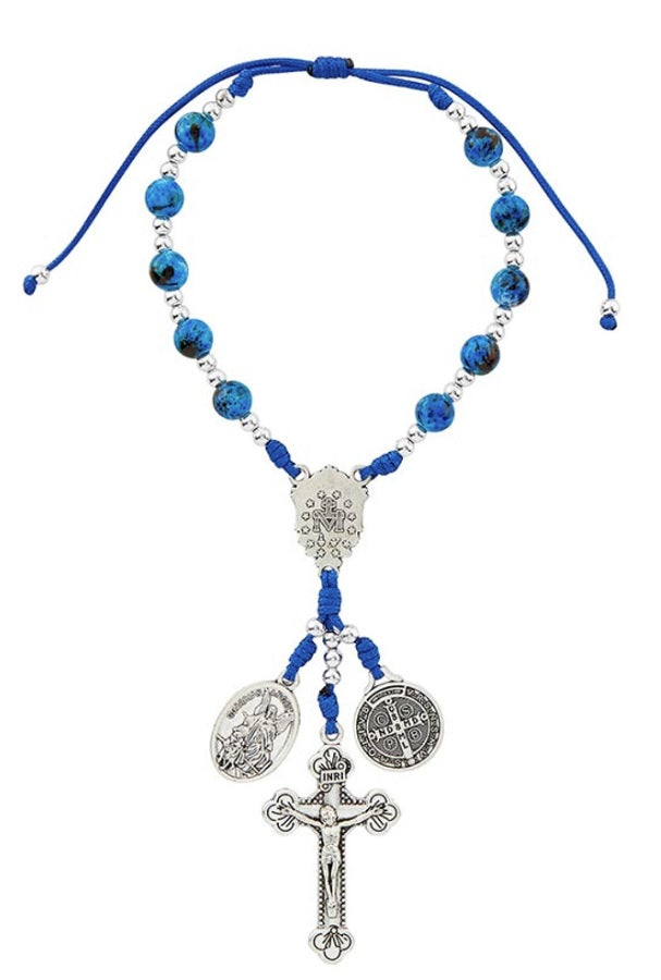 Miraculous with Saint Benedict and Saint Michael/Guardian Angel Medal Marble Cord Car Rosary