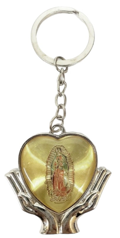 Our Lady of Guadalupe Heart on Hands Key Chain (MORE COLORS)