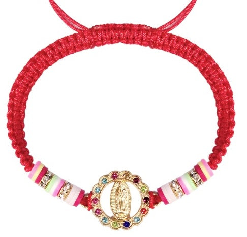 Our Lady of Guadalupe Cut Out Flower Medal Cord Bracelet