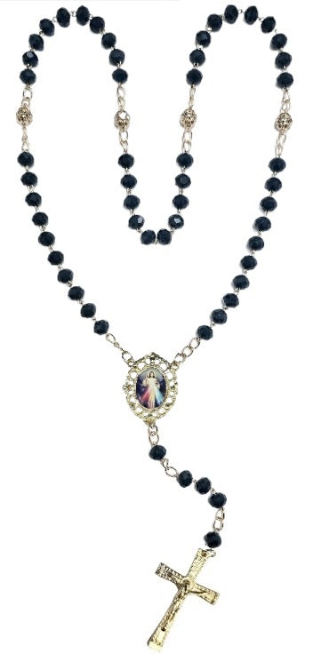 Divine Mercy Dark Midnight Blue Crystal Rosary