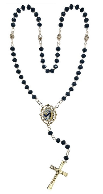 Mary Undoer of Knots Dark Midnight Blue Crystal Rosary