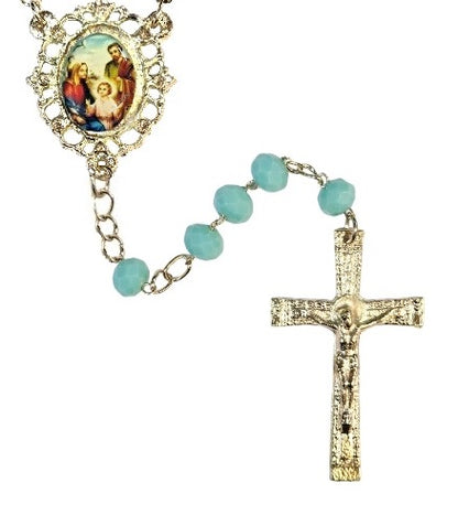 Holy Family Aqua Green Crystal Rosary
