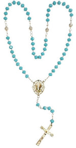 Our Lady of Fatima Aqua Blue Crystal Rosary