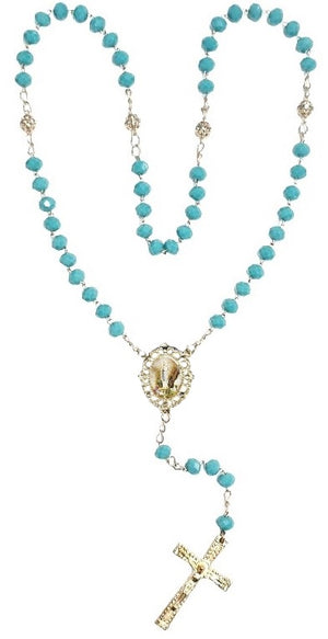 Our Lady of Fatima Aqua Blue Crystal Rosary