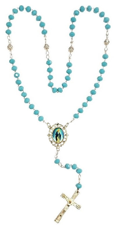 Our Lady of Grace Aqua Blue Crystal Rosary