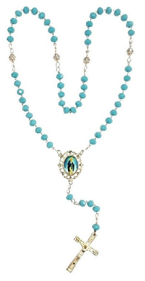 Our Lady of Grace Aqua Blue Crystal Rosary