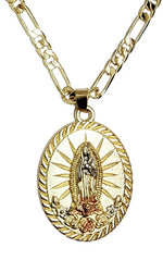 24" Our Lady of Guadalupe Tri Color Gold Plated Necklace