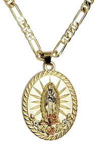 24" Our Lady of Guadalupe Tri Color Gold Plated Necklace