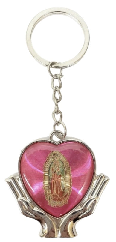 Our Lady of Guadalupe Heart on Hands Key Chain (MORE COLORS)